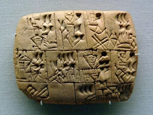 Symbol Collection: Mesopotamia. Clay Tablet. Pictographs drawn. Iraq. Late Preh