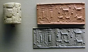 Near Gallery: Mesopotamia. White calcite. Cylinder seal. From Mesopotamia