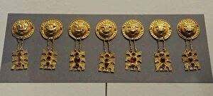 Goldsmith Gallery: Metal Age. Gold ornaments with lions head. Womans grave fr