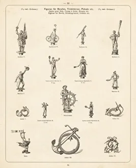 Metal figures for bowls, drinking horns and goblets Metal figures for bowls, drinking horns and goblets