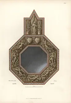 Metal mirror decorated with angels and hearts