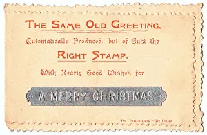 Puns Prints: Metal stamp with comic verse on a Christmas card