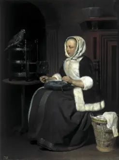METSU, Gabriel (1629-1667). Young Girl at Work