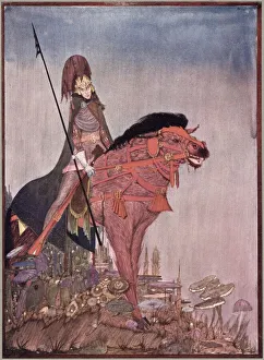 METZENGERSTEIN The Baron seated on his mythical beast. Date: First published: 1850 METZENGERSTEIN The Baron seated on his mythical beast. Date: First published: 1850