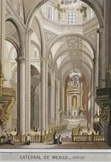 Mejico Prints: Mexico City. Cathedral (1880). Litography