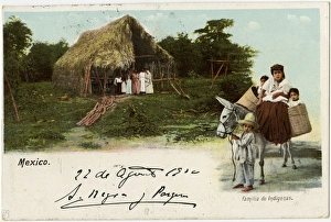 Mexico - Indigenous Village Scene - Mother on mule Mexico - Indigenous Village Scene - Mother on mule