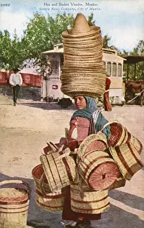 Masses Prints: Mexico - Street Hat and basket vendor