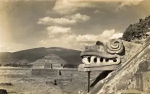 Pyramids Prints: Mexico - Teotihuacan - carving of Quetzalcoatl