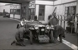 Tyre Prints: MG sports car outside Day & Night Cafe
