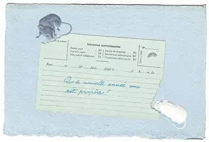 Mice Prints: Two mice eating a telegram on a New Year postcard