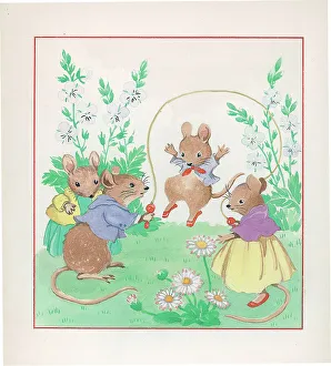 Mice Prints: Mice playing with a skipping rope