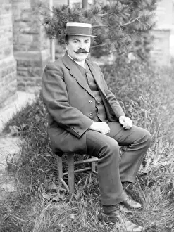 Over Grown Prints: Middle aged man in straw boater in a garden, Mid Wales