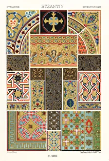 Racinet Prints: Middle Ages: Byzantine style mosaics, inlaid work, niellos and p