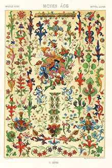 Racinet Prints: Middle Ages: conventional flora and flower work, 15th century