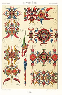 Racinet Prints: Middle Ages, illuminated manuscript, 14th century