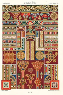 Racinet Prints: Middle Ages, Romanesque-style illuminated manuscripts, 11th