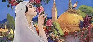 Smelling Prints: A middle eastern princess smelling roses in a garden