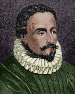Gorge Prints: Miguel de Cervantes (1547-1616). Colored engraving
