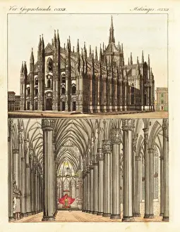 Nave Prints: Milan Cathedral, exterior and interior views