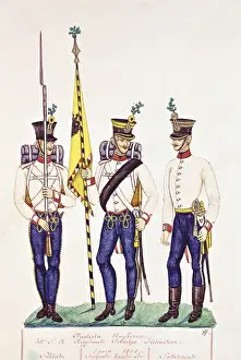 Military dresses of the Hungarian infantry. 19th