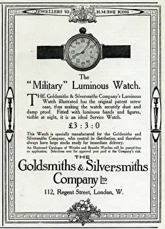 Goldsmiths Prints: Military luminous watch advertisement, 1915