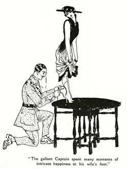 Images Dated 12th March 2019: Military man lacing his wifes boots, 1916