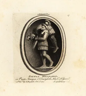 Antiquarian Prints: Military piety with soldier carrying a dead warrior