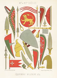 Charles Louandre Prints: Military weapons, 11th and 12th centuries