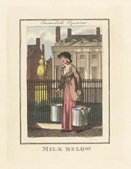 Milk Maid Prints: Milk-maid selling fresh milk in Cavendish Square, London, 1805