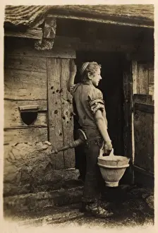 Grindelwald Prints: Milking Boy - Grindelwald, Switzerland
