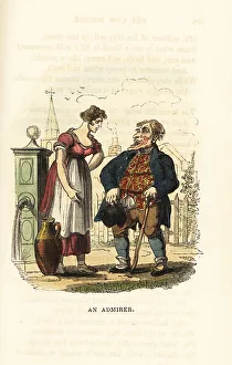 Rudolph Ackermann Prints: A milkmaid rejects a rustic admirer at the village pump