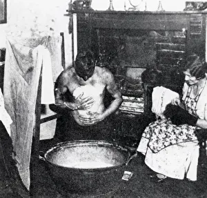 Fire Place Prints: Miner washing at a tin bath, South Wales