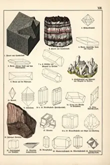 Mineralogy Prints: Mineral varieties including fluorite, celestine