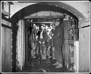 Coal Mining Collection: Miners in a Lift Shaft