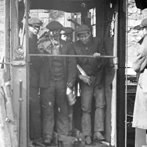 Shaft Prints: Miners in shaft lift, Llanerch Colliery, South Wales