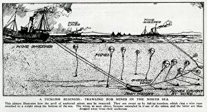 Minesweeper trawling for mines in the North Sea, WW1