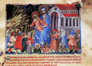 Miniature depicting the Virgin and Child, basilica and pilgr