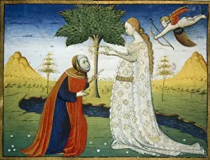 Crowning Prints: Miniature of Petrarcas songbook depicting Laura