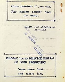 Images Dated 7th February 2013: A Ministry of Food National Ration Book - WWI