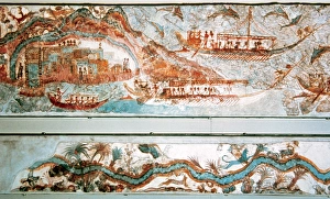 Akrotiri Gallery: Minoan art. Cyclades Islands. Naval expedition. Fresco