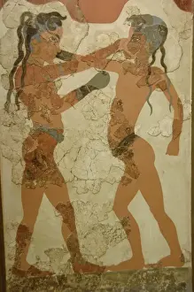 Fresco Prints: Minoan art. Greece. 16th century B. C. Fresco of boxing kids