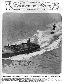 Skiiers Prints: Miss Eileen Legge water skiing or surf riding at Shanklin