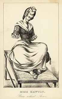 Memoirs And Anecdotes Prints: Miss Hawtin, born without arms, 18th century