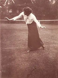 Nellie Prints: Miss Woolmoth pupil of Nellie Chaplin poses on tennis court