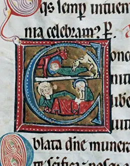Missal Vetus Oxemense. Drop cap depicting The Nativity. 12th