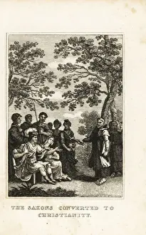 Baptism Prints: Missionary Augustine converting Saxon kings, 597AD