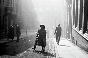 A misty morning somewhere in England, probably 1920s