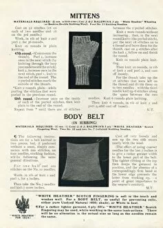 Abdominal Collection: Mittens and body belt, WW1 knitting, comforts for troops