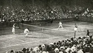 Mixed doubles match in progress, Wimbledon, SW London