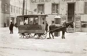 Snowing Prints: Mobile food stall, horse drawn sledge, snow in Canada, c. 1920